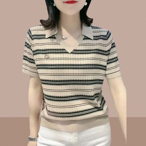 冰丝针织衫女短袖t恤2026夏季新款polo衫中年妈妈女装爆款小个子