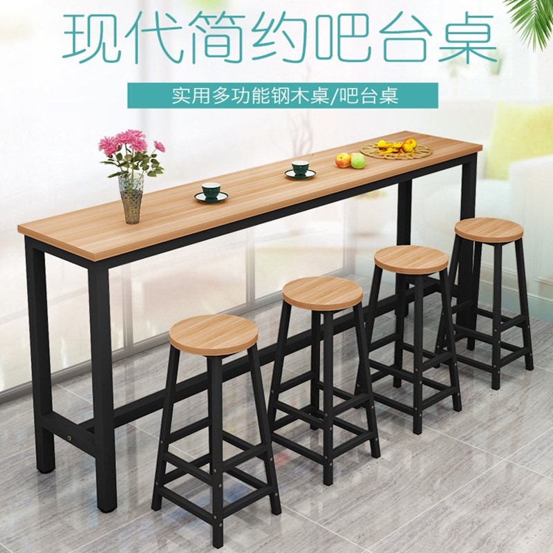 家庭吧台桌北欧长条阳台靠墙高脚桌出租屋奶茶店饭店食堂桌椅组合_虎窝淘