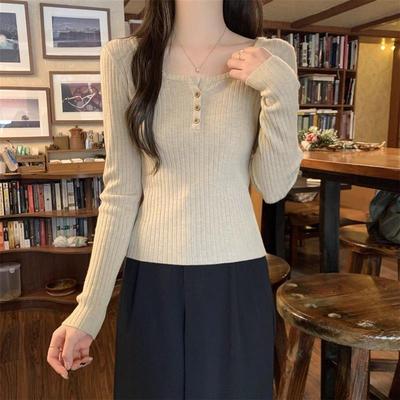 韩版长袖低领针织衫女内搭秋冬设计感修身打底衫气质上衣2025新款