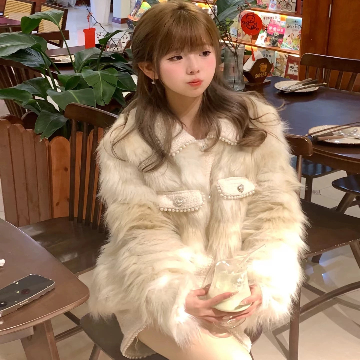 仿貂绒女外套环保皮草毛毛绒短款