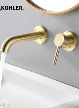 暗装全铜面盆龙头冷热预埋入墙式浴室卫生间洗手盆黑色墙出水龙头