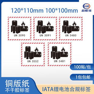 IATA锂电池合规标签铜版纸不干胶方形标识贴100贴包邮