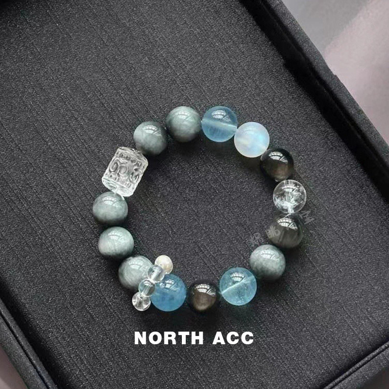 NORTHACC新中式天然鹰眼石海蓝宝蓝虎眼月光石复古小众水晶手链