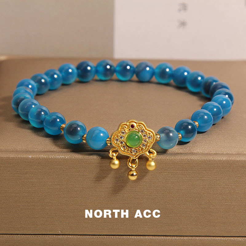 NORTHACC新中式蓝色糖心玛瑙手链女轻奢小众精致平安锁吊坠手串