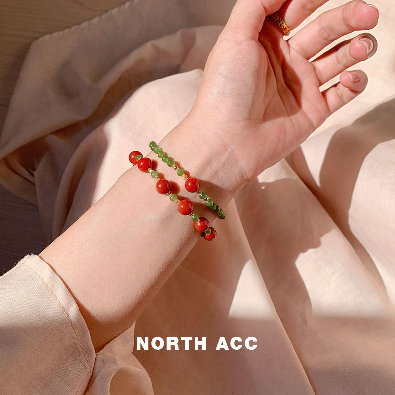 NORTHACC新中式南红玛瑙绿玉髓可叠戴串珠手链女小众设计手串手饰