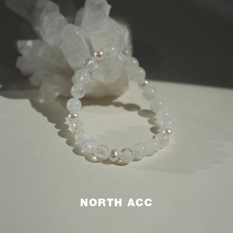 NORTHACC新中式复古天然雪花幽灵水晶手串女转运手链淡水珍珠手链