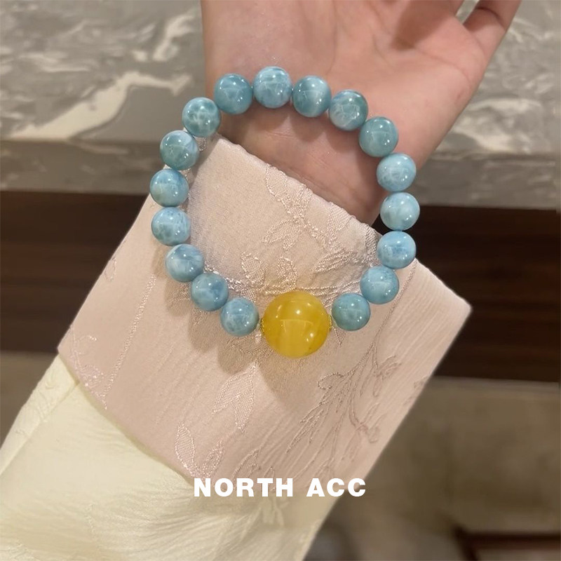 NORTHACC新中式复古天然海纹石蜜蜡水晶手串小众设计高级感手链