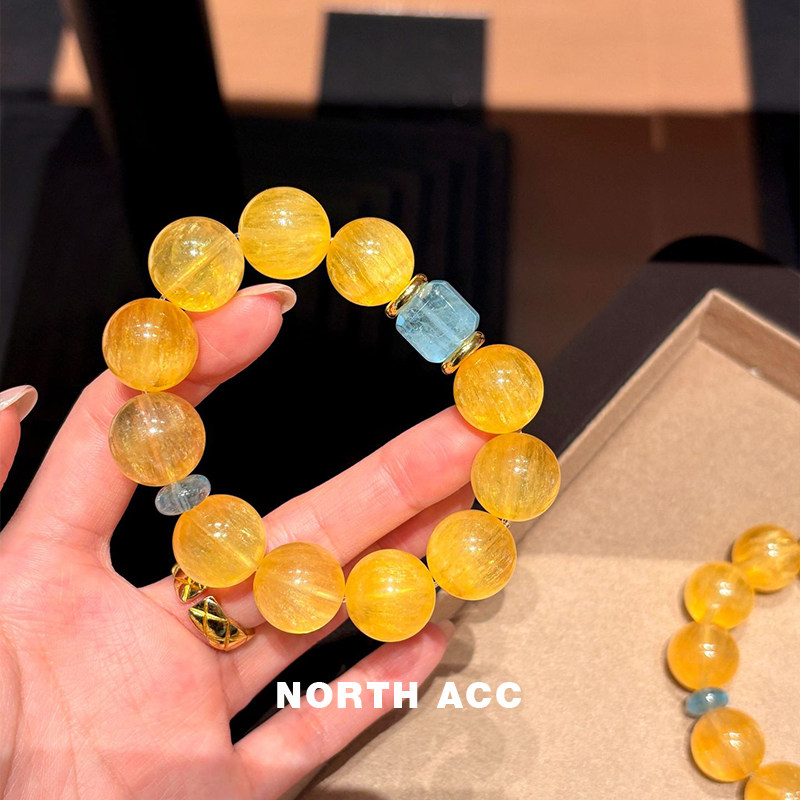 NORTHACC新中式原创天然黄色系手串高品质拉丝黄萤石托帕石方糖