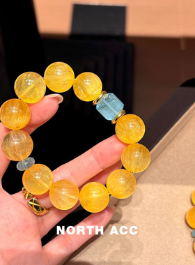 NORTHACC新中式原创天然黄色系手串高品质拉丝黄萤石托帕石方糖