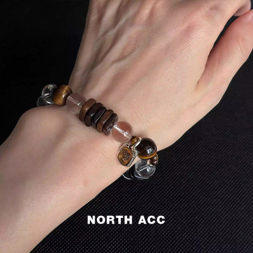 NORTHACC新中式天然白水晶手链虎眼石黑金超七奇楠沉香药片手串