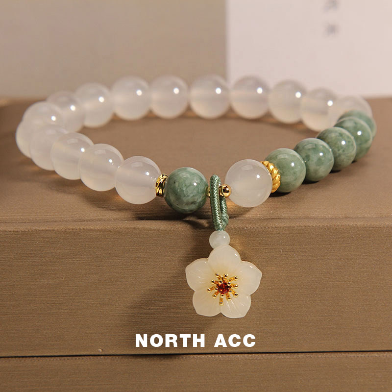 NORTHACC新中式复古白玛瑙翡翠水晶手链女夏小众轻奢花朵吊坠手串