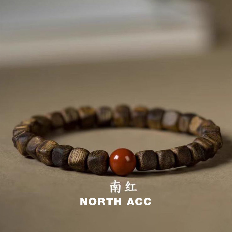 NORTHACC新中式复古南红玛瑙天然沉香手串方珠手链小众设计高级感