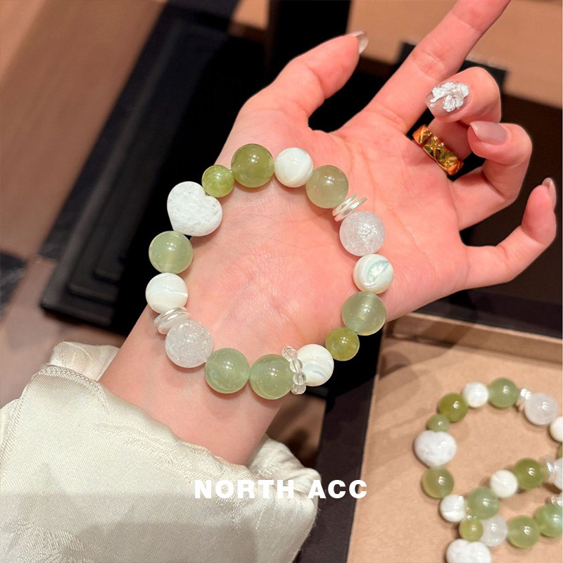 NORTHACC新中式原创天然岫手链玉贝壳葡萄石雪花幽灵爱心水晶手串
