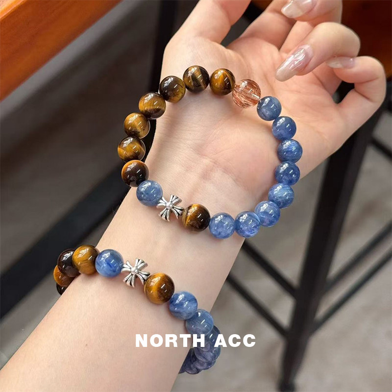 NORTHACC新中式复古天然蓝晶石黄虎眼水晶手串黑金超七百搭原创