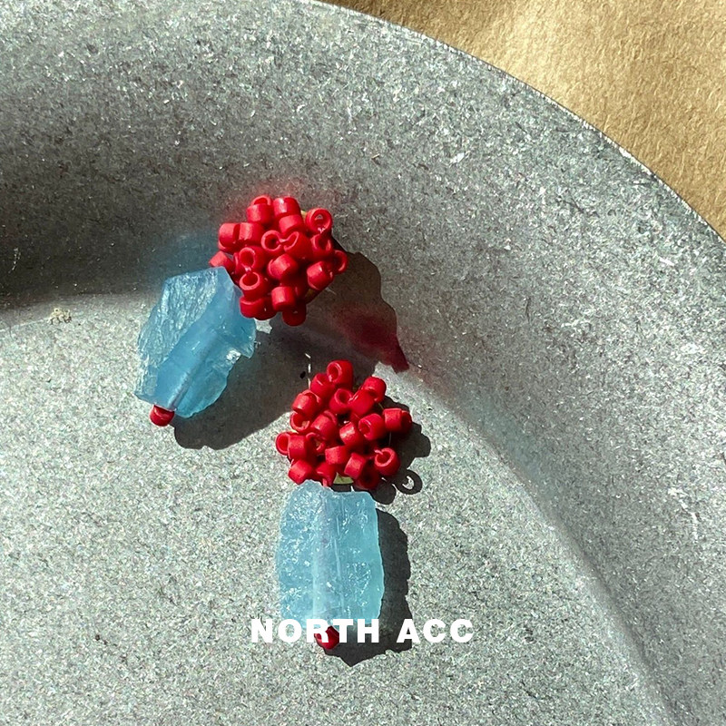 NORTHACC新中式海蓝宝水晶小众设计高级感小树莓耳钉红色