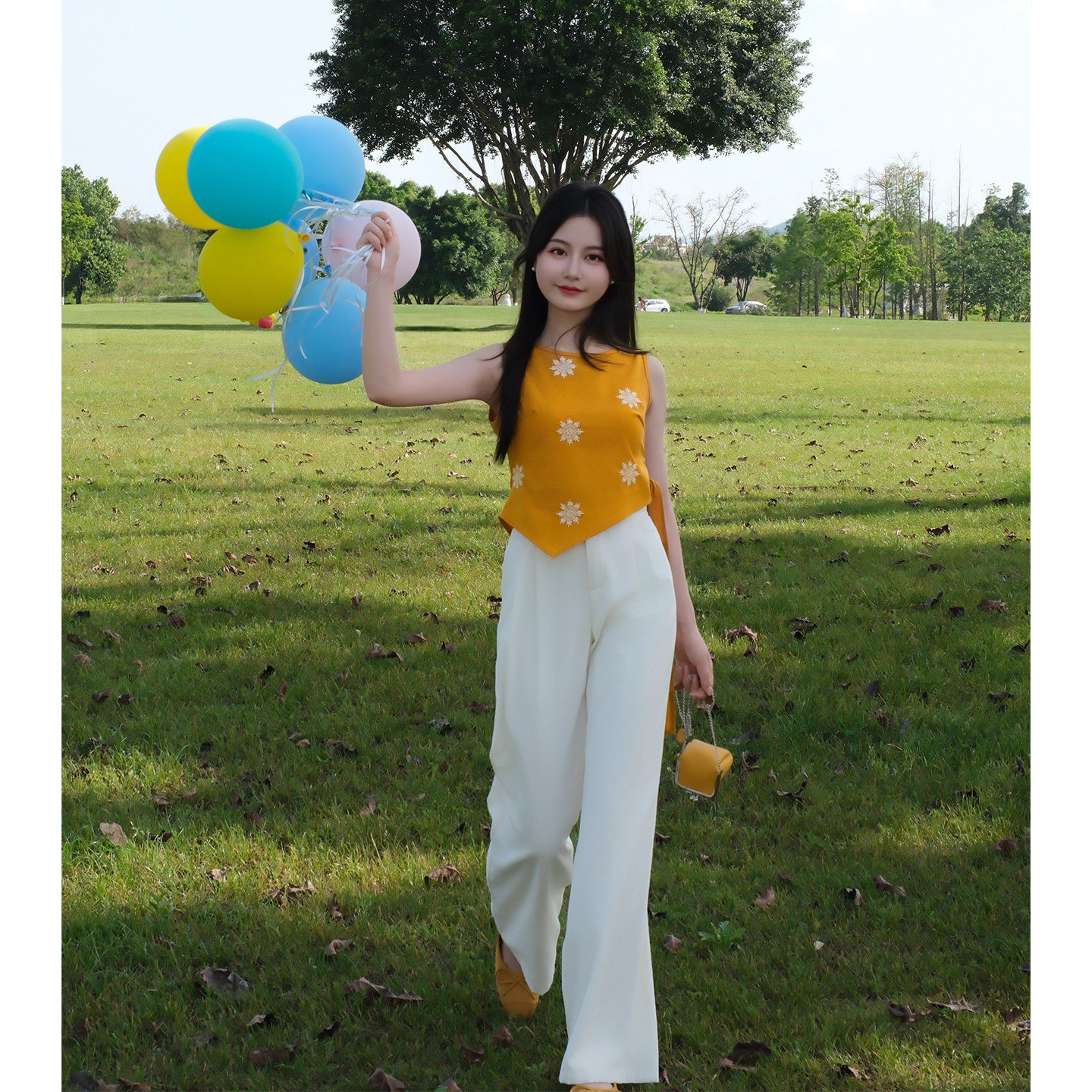 【夏日叙白】小娜椒小个子时尚百搭休闲裤高腰显瘦奶白色阔腿裤女