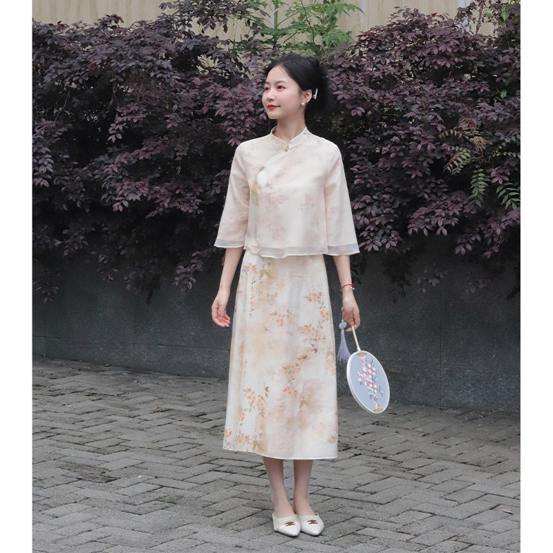 【白茶清欢】小娜椒小个子2024春夏印花清冷感新中式时尚套装女,女装/女士精品,时尚套装,淘宝优惠券,粉丝福利购,淘宝优惠卷