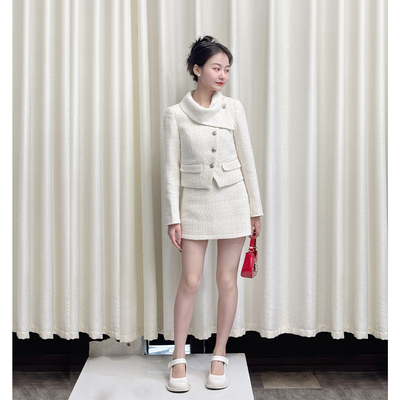 斜门襟小香风时尚套装女