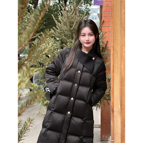 【慕尼黑情书】小娜椒小个子气质名媛围巾领黑金长款收腰羽绒服女