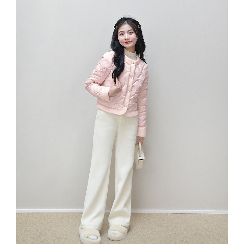 小娜椒小个子粉色白鸭绒羽绒服