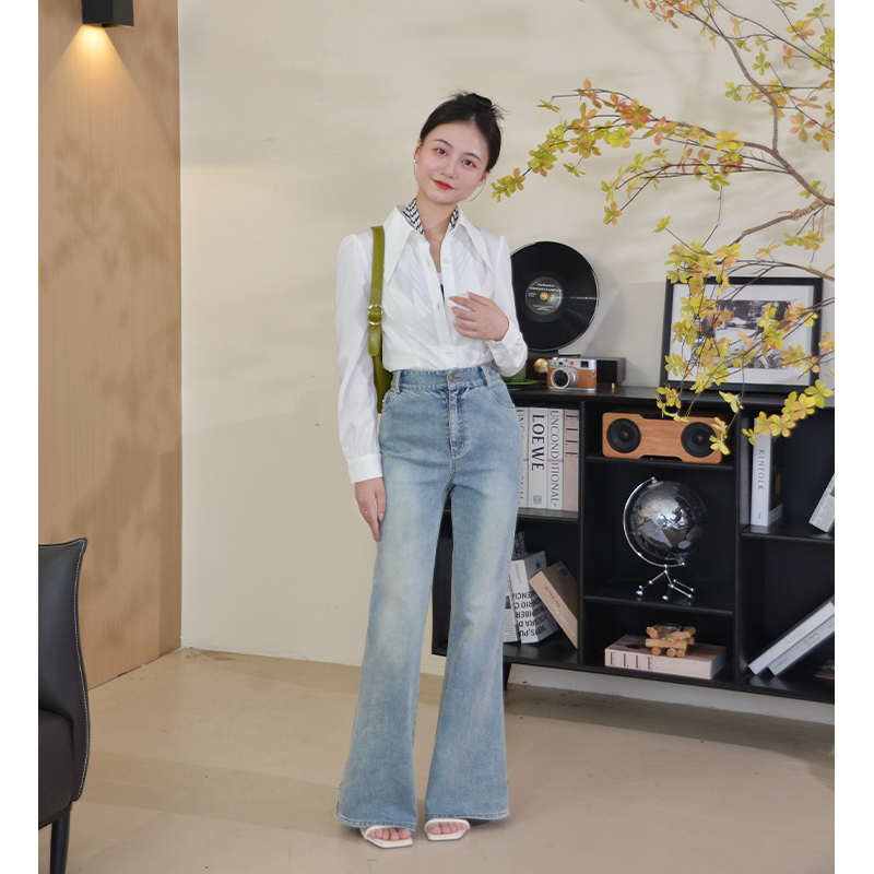 高腰夏季浅蓝色2024年新款长裤