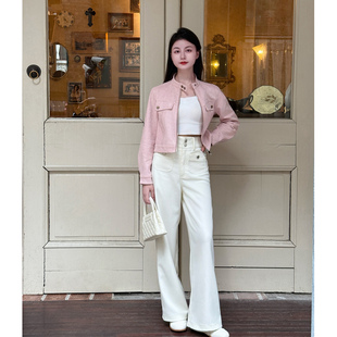 俏皮少女 套装 小娜椒小个子秋季 休闲裤 女 粉短夹克外套百搭时尚