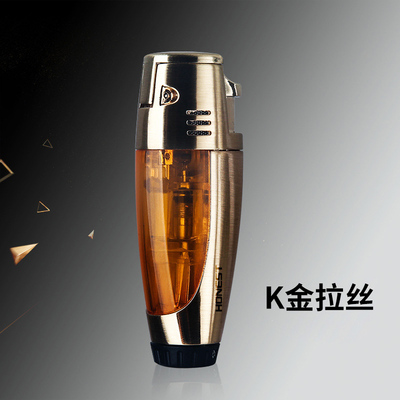 百诚新款雪茄烟斗打火机透明仓双直冲喷火枪充气金属火机男女礼品