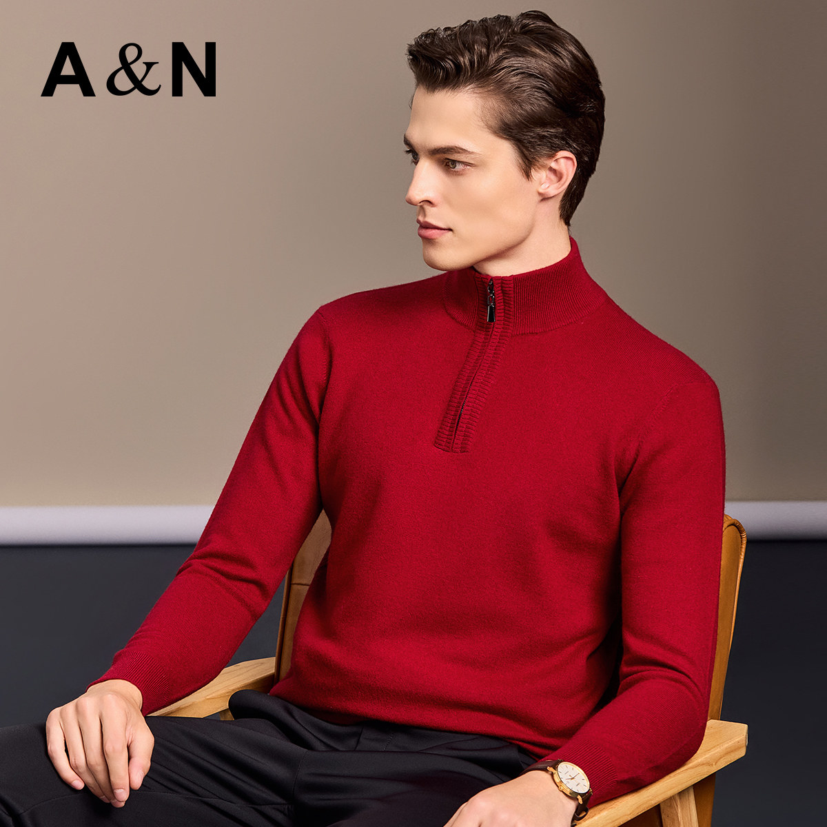 【轻奢&羊绒羊毛】AntonNeal老钱风半高拉链羊毛衫男秋冬保暖毛衣