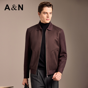 【轻奢老钱风】休闲拼接夹克外套男秋冬新款翻领上衣时尚针织开衫