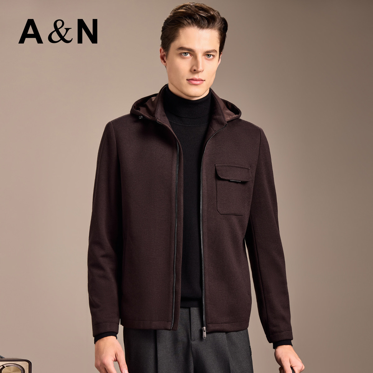 【轻奢&精纺羊毛】AntonNeal可拆卸连帽夹克男易打理针织羊毛外套,男装,夹克,淘宝优惠券,粉丝福利购,淘宝优惠卷