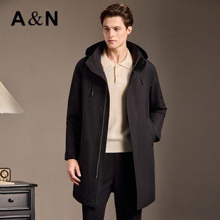 【90鹅绒】AntonNeal防风保暖连帽羽绒服男中长款冬厚鹅绒服外套