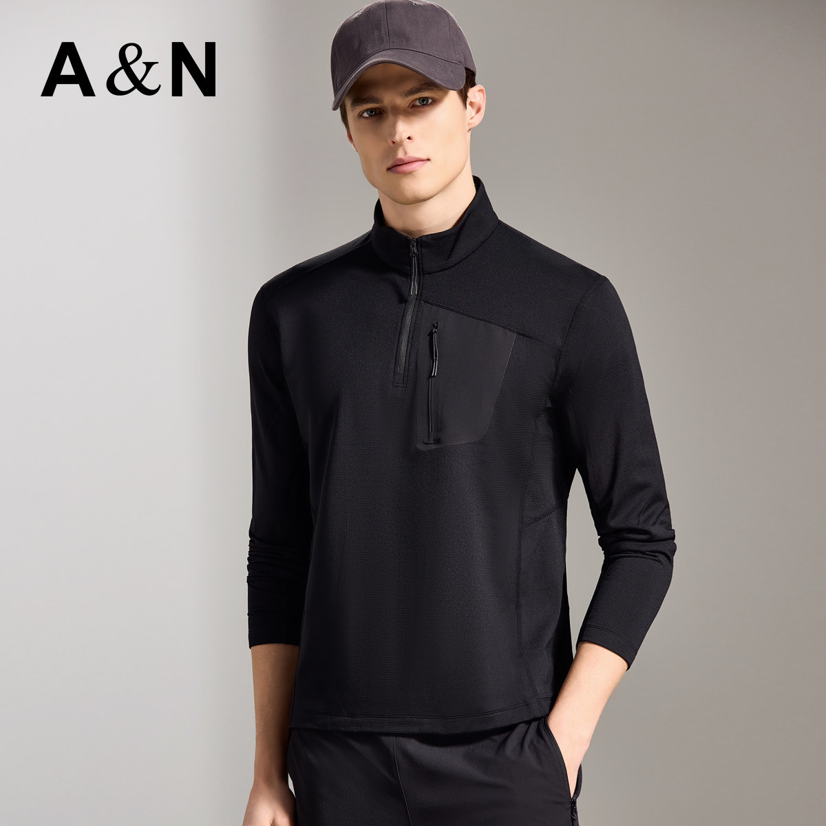 【轻磨毛内里】AntonNeal早春高弹力户外男卫衣拼接立领长袖外套