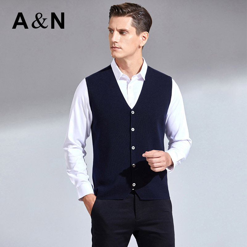 【精纺羊毛】AntonNeal西装马甲男士商务休闲v领坎肩毛织背心春秋