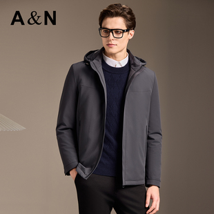 百搭外套 AntonNeal轻奢商务连帽羽绒服男短款 90羽绒内胆可拆