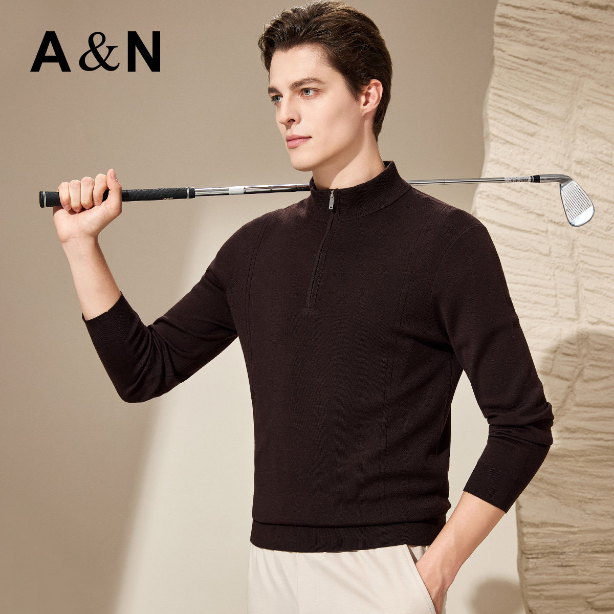 【高阶轻奢 100%精纺澳毛】亲肤拉链立领羊毛衫男针织打底衫