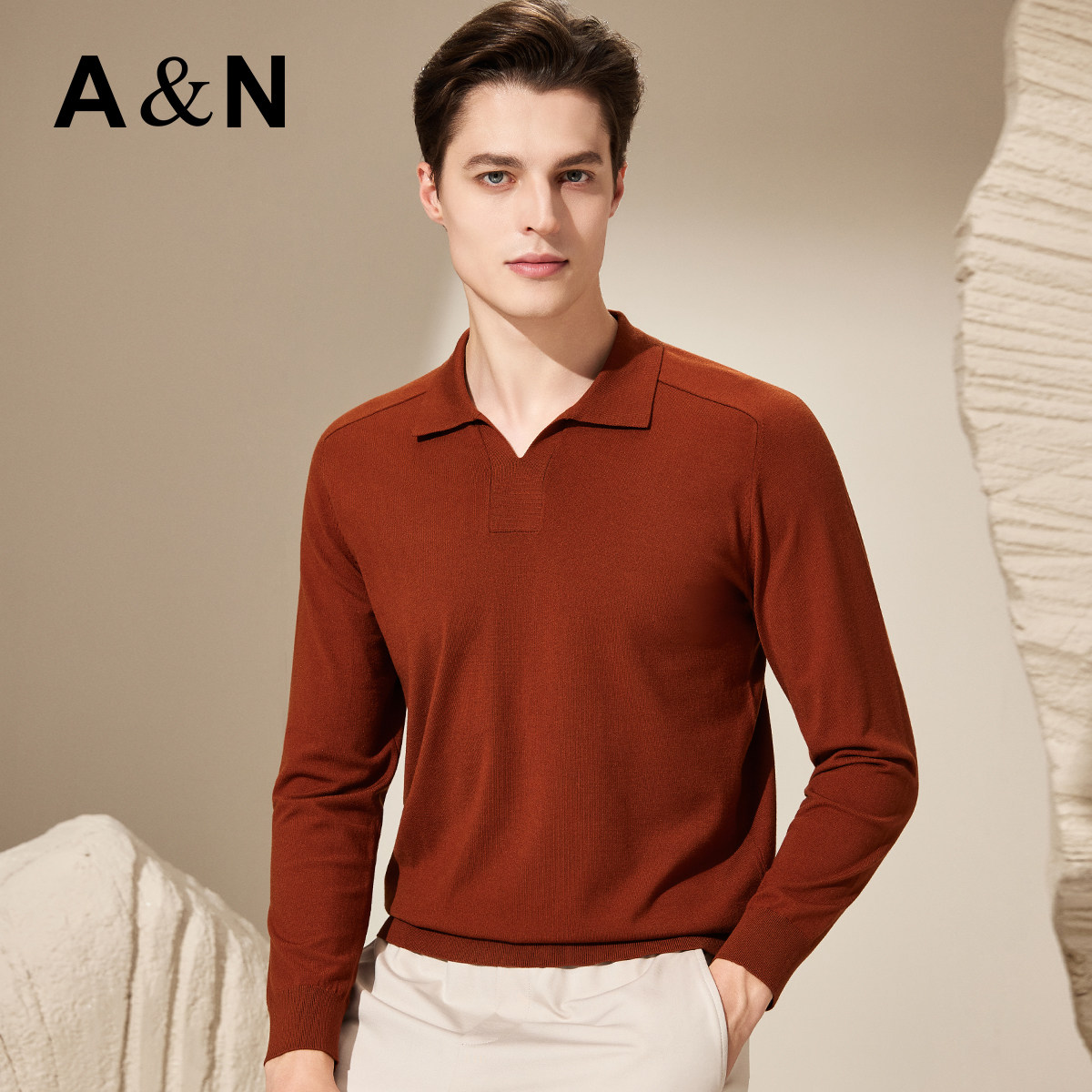 【轻奢简约 肤感升级】早秋含羊毛细腻亲肤针织衫男薄款亲肤T恤