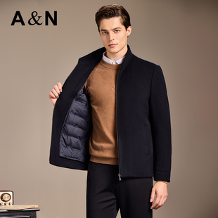 【轻奢90白鹅绒】AntonNeal高档羊毛大衣男商务立领羽绒夹克外套