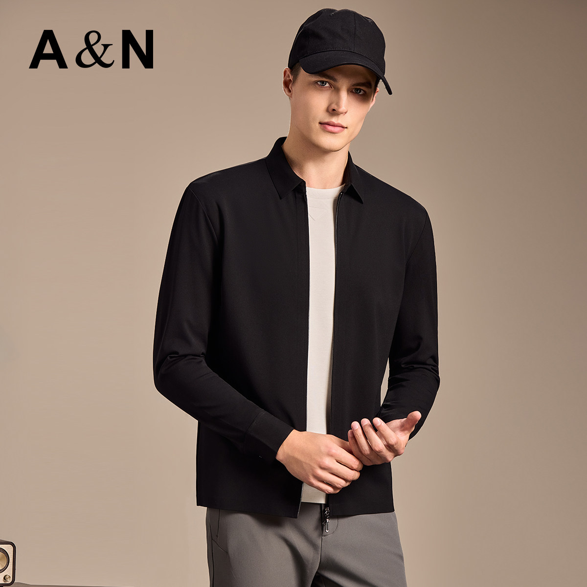 【绵羊毛&轻薄四面弹】纯色翻领衬衫式夹克男秋休闲基础百搭外套