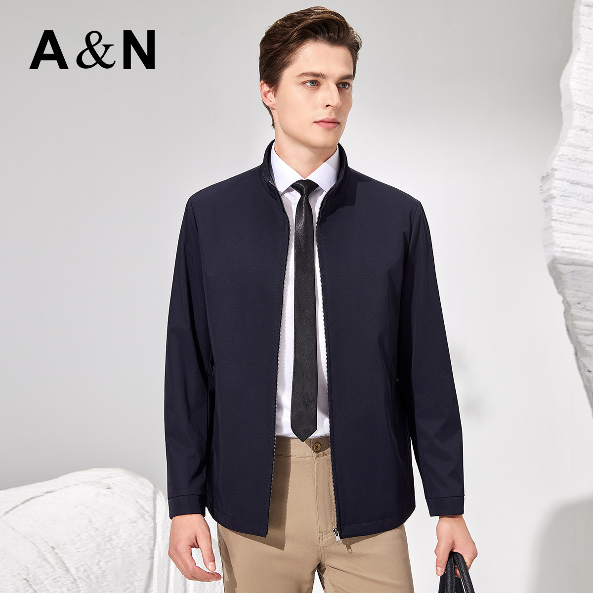 【10%桑蚕丝】高阶轻奢立领夹克男纯色商务休闲易打理上衣外套秋