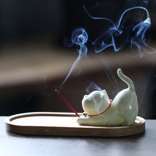 陶瓷可爱小猫咪线香插香座香薰炉摆件治愈茶宠家用室内线香插檀香