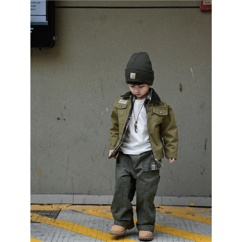 男童工装外套儿童春秋装翻领夹克男女宝宝痞帅美式薄款痞帅上衣潮