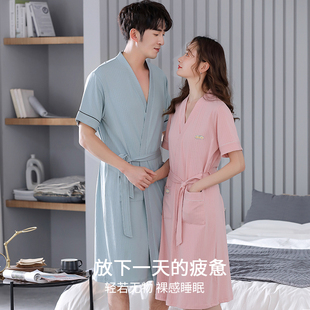 全棉纯棉情侣浴袍女款夏季棉绸晨袍高级感套装浴巾式睡袍男士睡衣