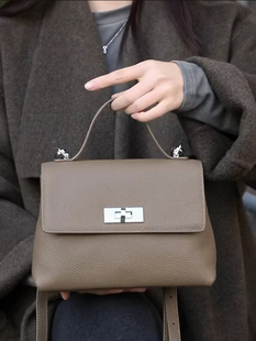 头层牛皮凯莉包2025百搭时尚女士包包简约通勤单肩斜跨包手提包包