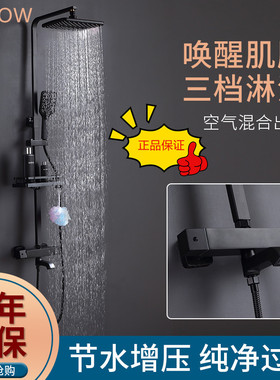 正品家用全铜淋浴花洒套装恒温黑色浴室淋雨沐浴增压喷头带升降