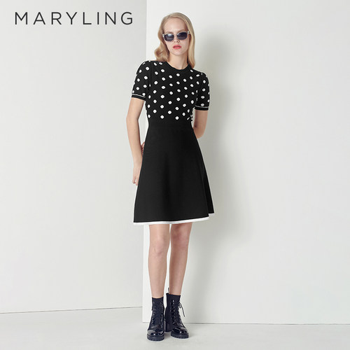 MARYLING撞色A字针织连衣裙