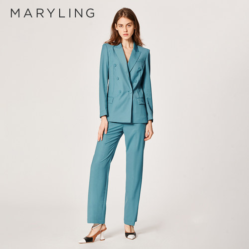 MARYLING蓝双排扣西装外套