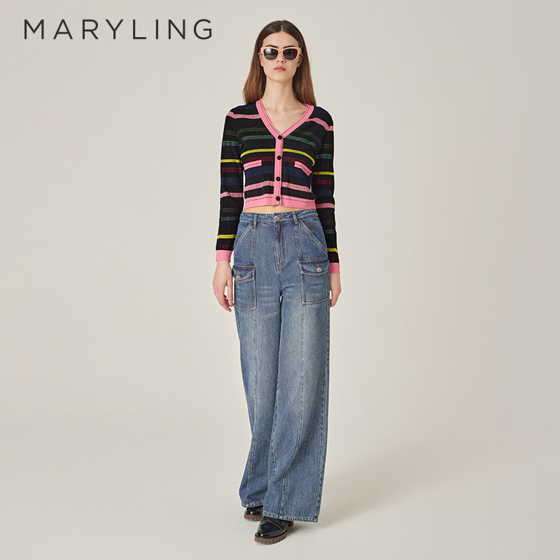 MARYLING玛俪琳奥莱outlets秋丹宁蓝口袋工装风牛仔裤A1EFW56010图片