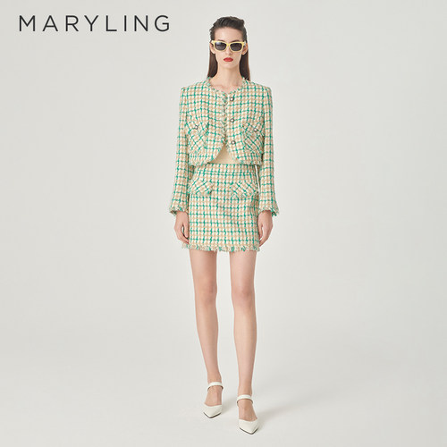 MARYLING玛俪琳奥莱outlets复古格纹优雅大方半身裙A1EBW70220