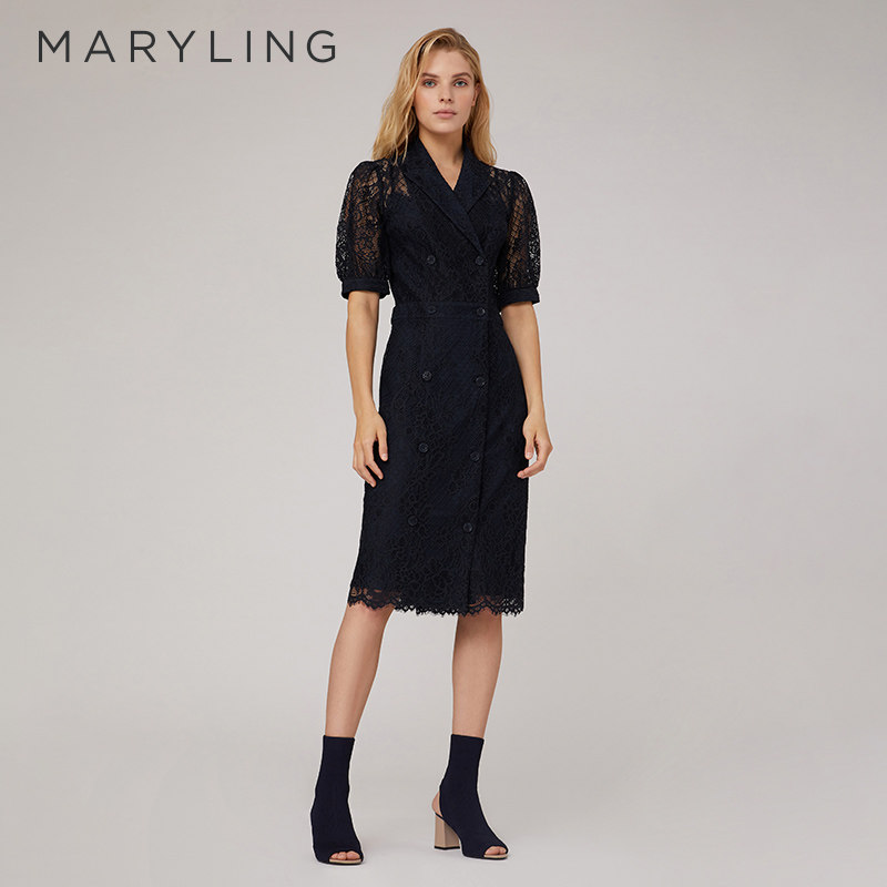 MARYLING玛俪琳奥莱outlets泡泡袖西装裙蕾丝连衣裙A1CAW61440