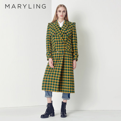 MARYLING玛俪琳翻领双排扣长大衣